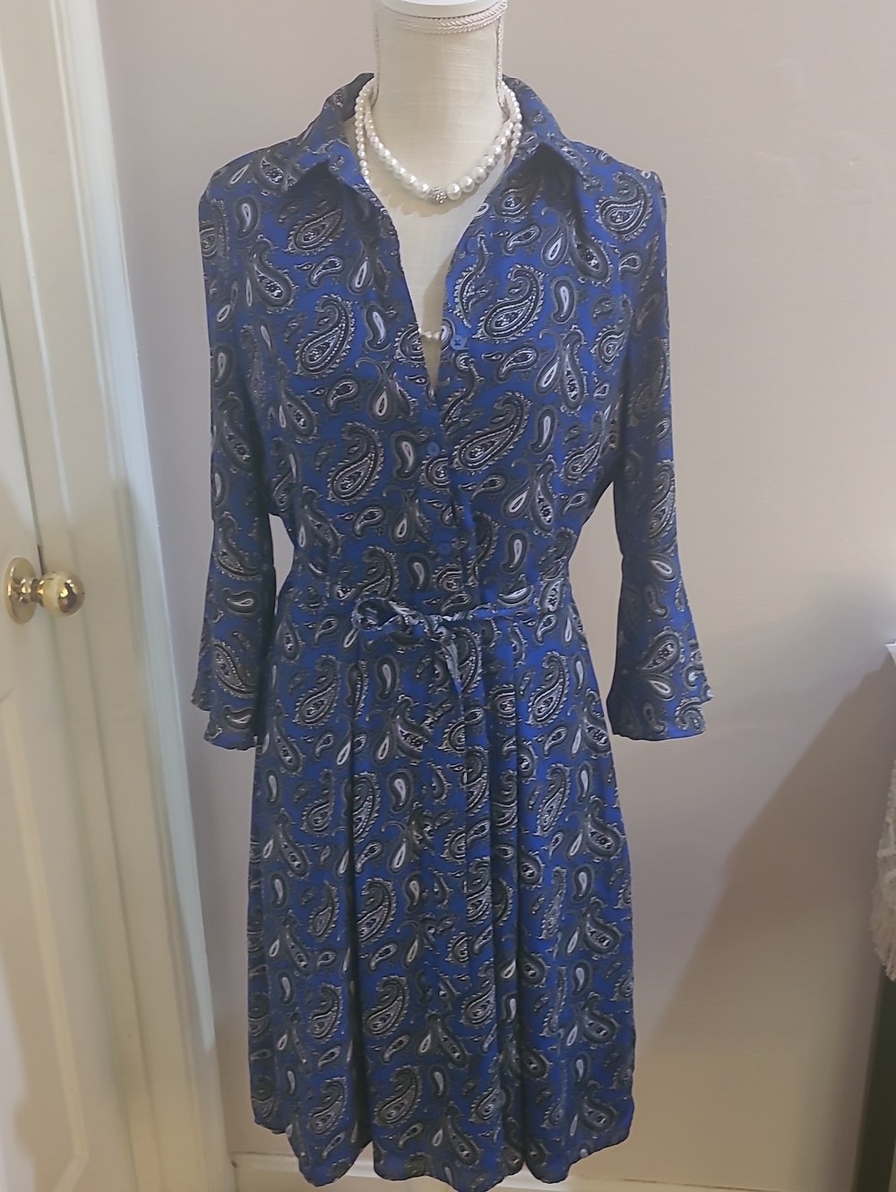 Banana Republic Royal Blue Paisley Midi Shirt Dress